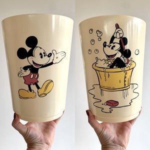 Vintage Double Sided Disney Mickey Wastebasket Trash Can